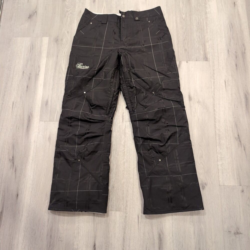 Y2K Burton Snow Pants Womens Large Black Plaid Snowboard Ski Waterproof Vented